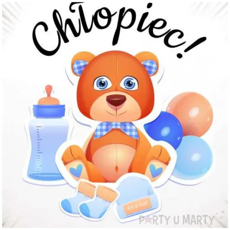 balon foliowy baby boy chlopiec dekoracja na baby shower gender reveal bialy 18 rnd