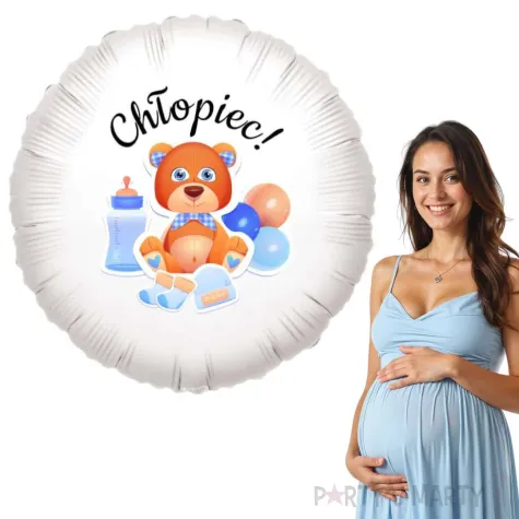 balon foliowy baby boy chlopiec dekoracja na baby shower gender reveal bialy 18 rnd