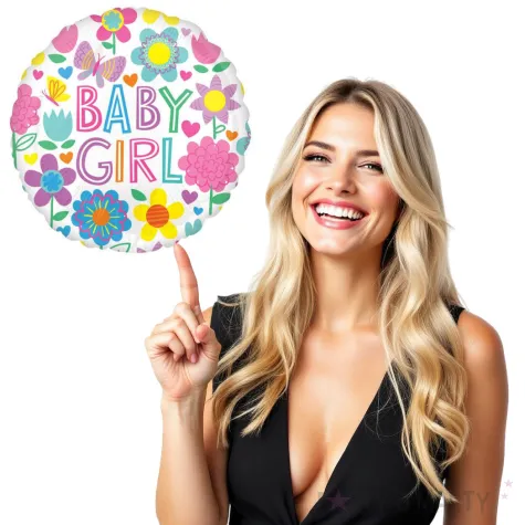 balon foliowy baby girl kwiatki i motylki amscan 18 rnd