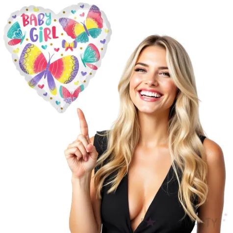 balon foliowy baby girl motylki w sercu amscan 18 hrt