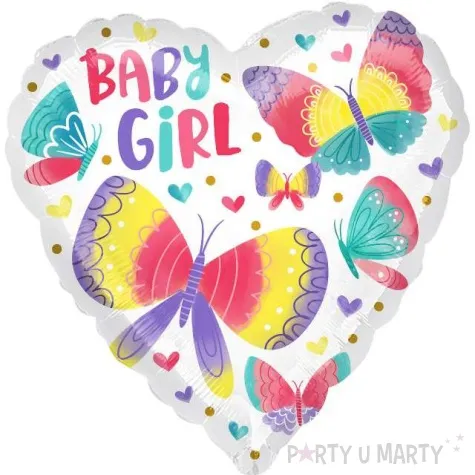 balon foliowy baby girl motylki w sercu amscan 18 hrt