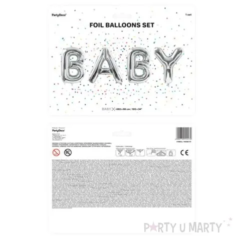 balon foliowy baby srebrny partydeco 34 ltr