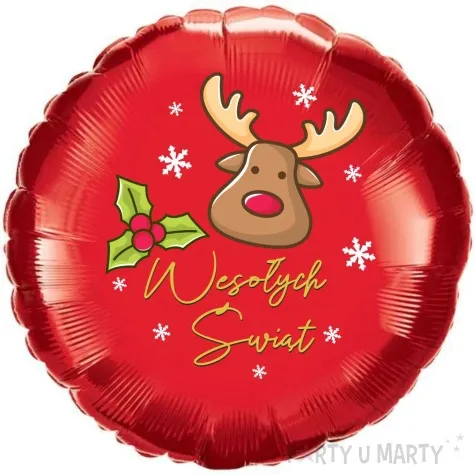balon foliowy bajeczne swieta wesolych swiat renifer czerwony 18 rnd