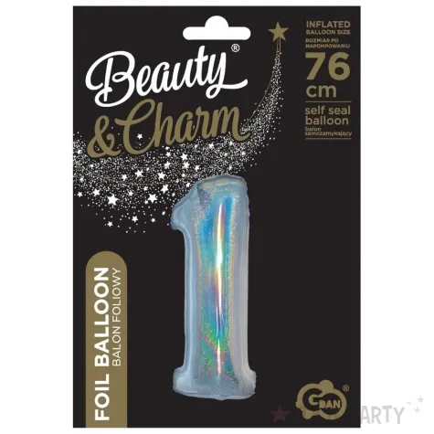 balon foliowy beauty and charm cyfra 1 srebrny holograficzny godan 30 dgt