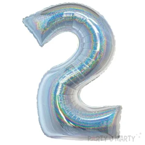 balon foliowy beauty and charm cyfra 2 holograficzna srebrny godan 28 dgt