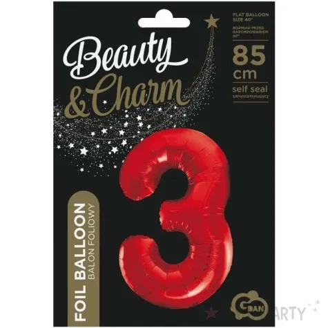 balon foliowy beauty and charm cyfra 3 czerwony godan 33 dgt