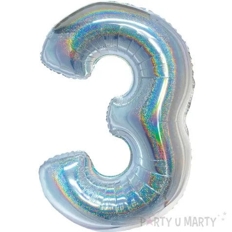 balon foliowy beauty and charm cyfra 3 srebrny holograficzny godan 30 dgt