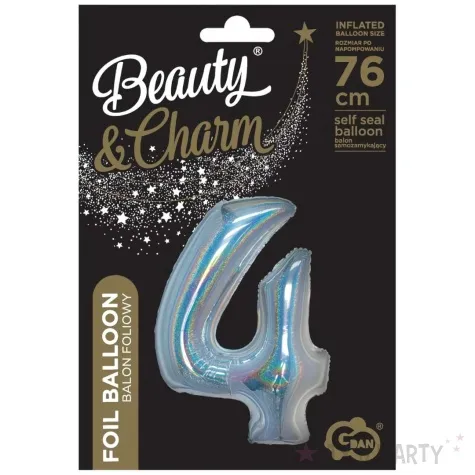 balon foliowy beauty and charm cyfra 4 srebrny holograficzny godan 30 dgt