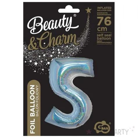 balon foliowy beauty and charm cyfra 5 srebrny holograficzny godan 30 dgt