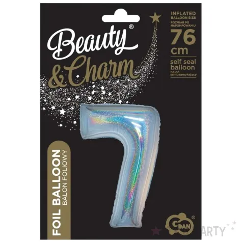balon foliowy beauty and charm cyfra 7 srebrny holograficzny godan 30 dgt
