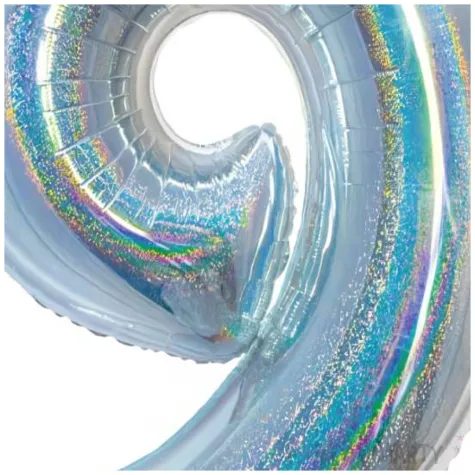 balon foliowy beauty and charm cyfra 9 srebrny holograficzny godan 30 dgt