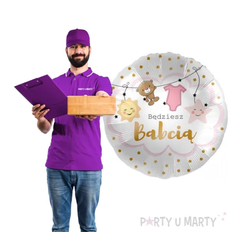 balon foliowy bedziesz babcia bialo rozowy premioloon 17 rnd