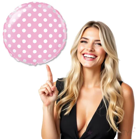 balon foliowy biale grochy rozowy flexmetal 18 rnd