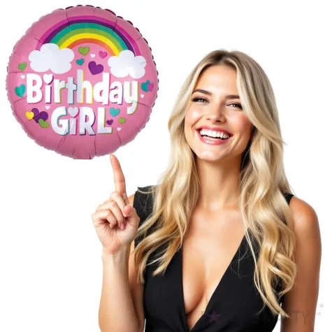 balon foliowy birthday girl rozowy amscan 18 rnd