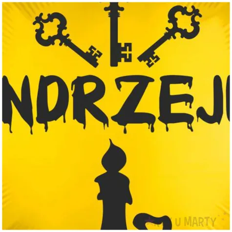 balon foliowy blyszczace andrzejki klucz i swieca zloto czarny 18 rnd