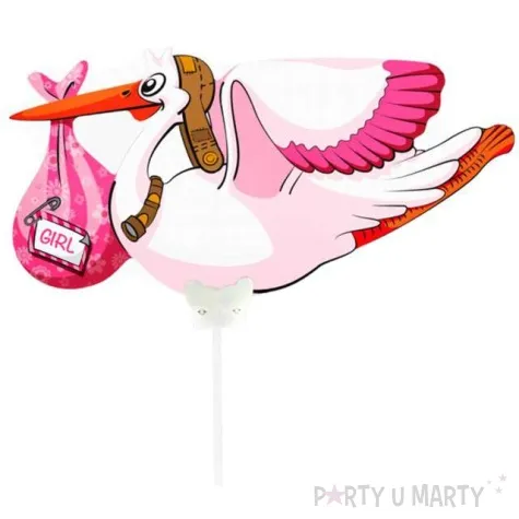 balon foliowy bocian dziewczynka rozowy folat 15 shp