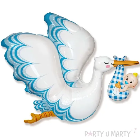 balon foliowy bocian z dzieckiem niebieski flexmetal 24 shp