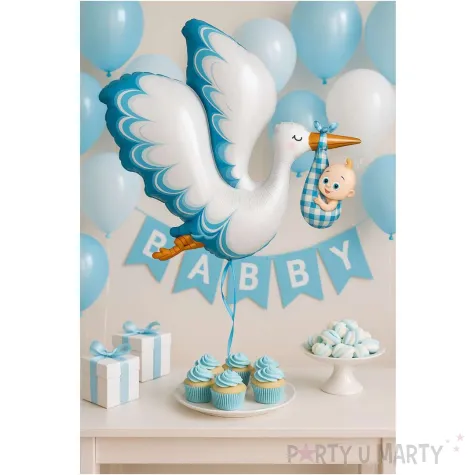 balon foliowy bocian z dzieckiem niebieski flexmetal 24 shp