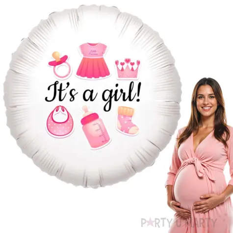 balon foliowy bodo girl its a girl dekoracja na baby shower gender reveal bialy 18 rnd
