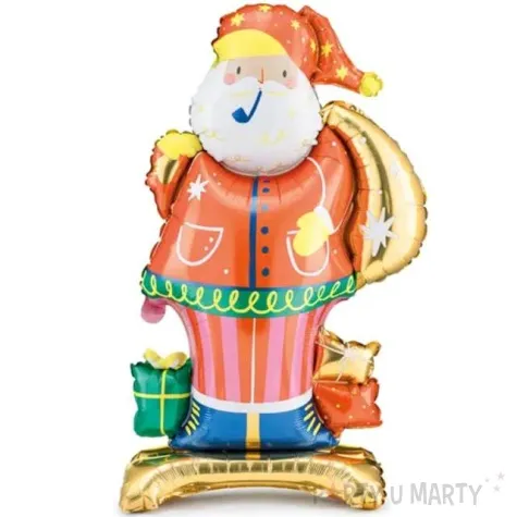 balon foliowy boze narodzenie swiety mikolaj stojacy z fajka i prezentami partydeco 42 shp