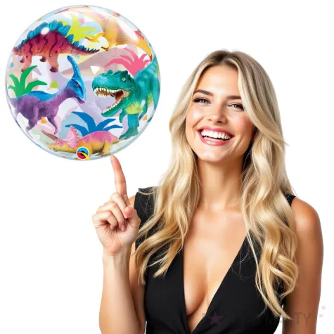 balon foliowy bubble dinozaury qualatex 22 orb