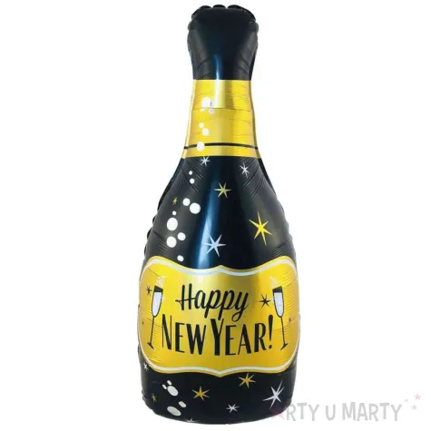 balon foliowy butelka szampana happy new year czarno zloty jix 38 shp