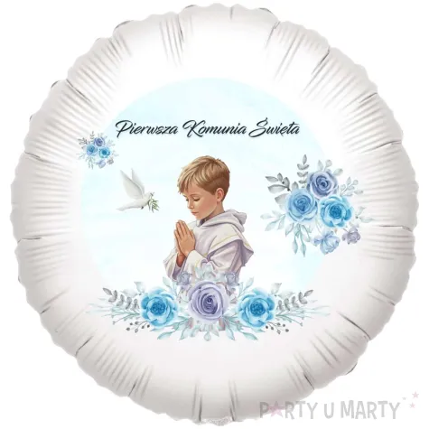 balon foliowy chlopczyk w albie dekoracja na komunie swieta bialy 18 rnd