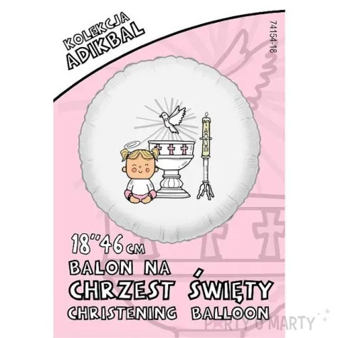 balon foliowy chrzest dziewczynki bialy adikbal 18
