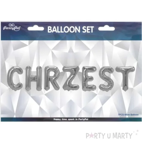 balon foliowy chrzest napis srebrny partypal 15 ltr