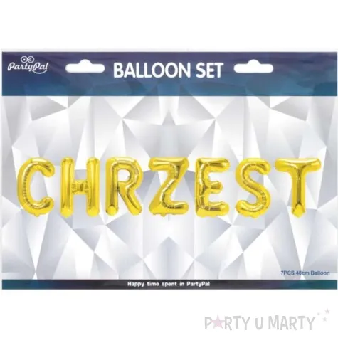 balon foliowy chrzest napis zloty partypal 15 ltr