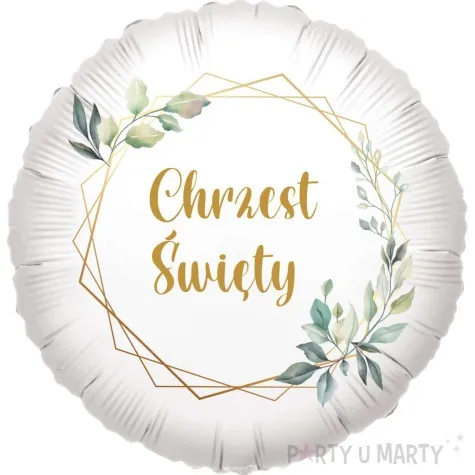 balon foliowy chrzest swiety geometryczny ornament i eukaliptus 18 rnd