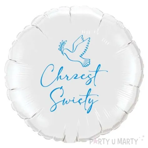 balon foliowy chrzest swiety golabek bialo blekitny 18 rnd