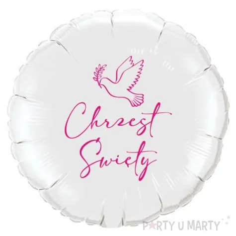 balon foliowy chrzest swiety golabek bialo rozowy 18 rnd