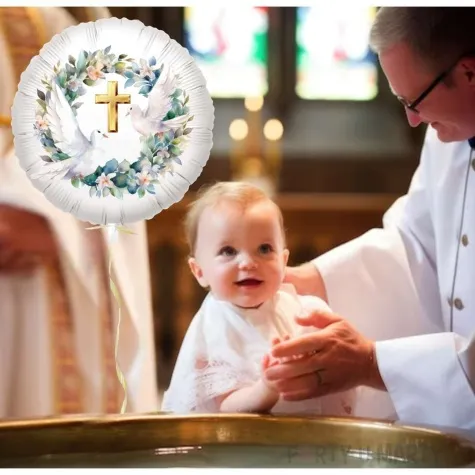 balon foliowy chrzest swiety golebice zloty krzyz 18 rnd