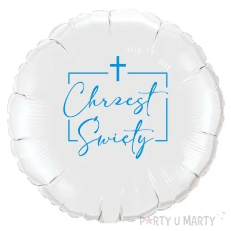 balon foliowy chrzest swiety w ramce bialo blekitny 18 rnd