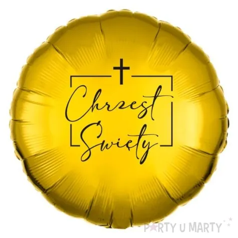 balon foliowy chrzest swiety w ramce zloto czarny 18 rnd