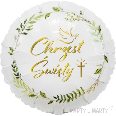 balon foliowy chrzest swiety w zlocie bialy godan 18 rnd