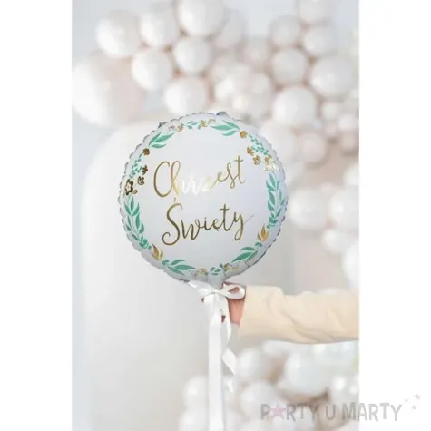 balon foliowy chrzest swiety zloty napis bialy partydeco 18 rnd