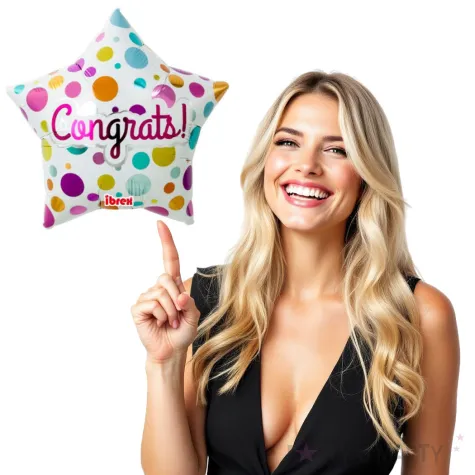 balon foliowy congrats bialy w kropki takarakosan 15 str