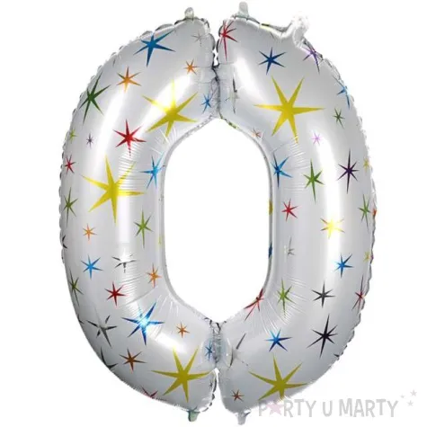 balon foliowy cyfra 0 gwiazdki bialy oem 40 dgt