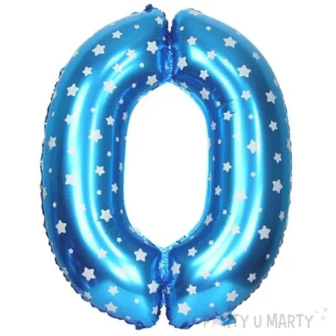 balon foliowy cyfra 0 gwiazdki niebieski 16 dgt