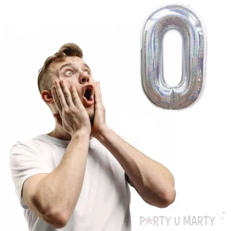 balon foliowy cyfra 0 holograficzna srebrna partypal 40 dgt