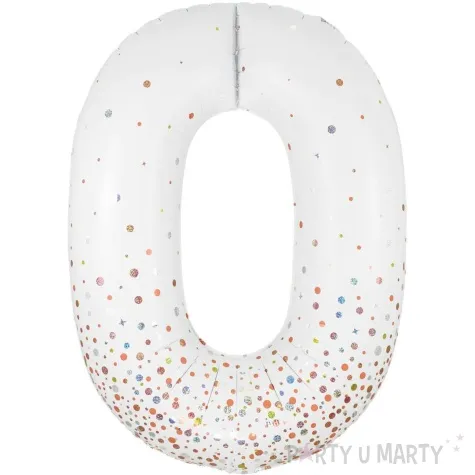 balon foliowy cyfra 0 holograficzne grochy bialy oaktree 34 dgt