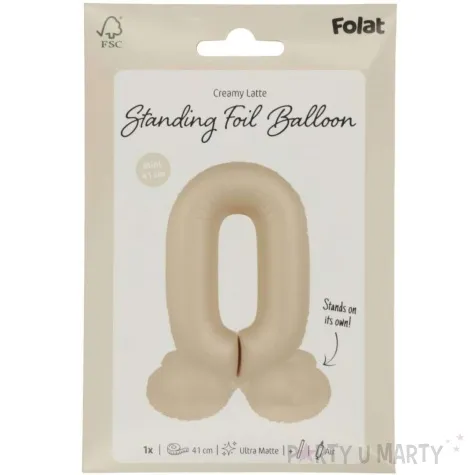 balon foliowy cyfra 0 mat stojaca kremowe latte folat 16 dgt