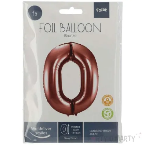 balon foliowy cyfra 0 metaliczny brazowy folat 34 dgt
