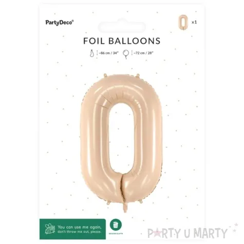 balon foliowy cyfra 0 pastel bezowy partydeco 34 dgt