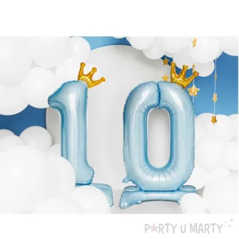 balon foliowy cyfra 0 stojaca blekitny partydeco 33 dgt