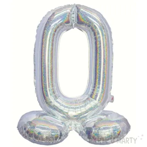 balon foliowy cyfra 0 stojaca holograficzna srebrny godan 28 dgt