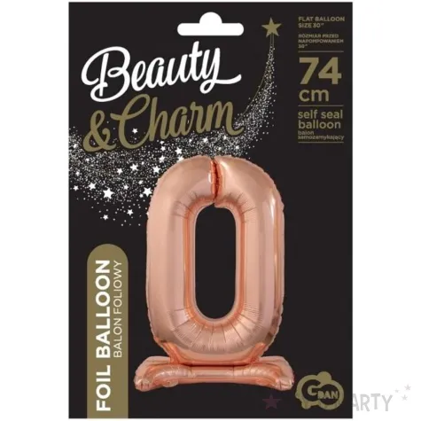 balon foliowy cyfra 0 stojaca rozowe zloto godan 29 dgt