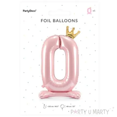 balon foliowy cyfra 0 stojaca rozowy partydeco 33 dgt